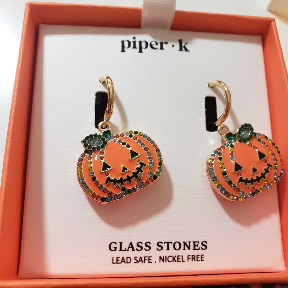 Piper K Pumpkin Earrings with Glass Stones